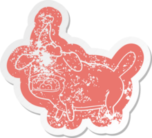 quirky cartoon distressed sticker of a dog barking wearing santa hat png
