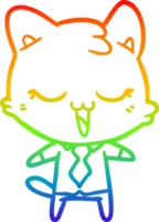 rainbow gradient line drawing of a cartoon cat png