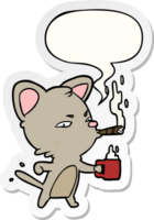 cartoon serious business cat with coffee and cigar with speech bubble sticker png