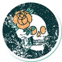 icónica imagen de estilo de tatuaje de pegatina angustiada de una calavera y una rosa png