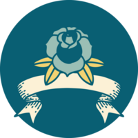 tattoo style icon with banner of a flower png