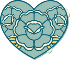 sticker of tattoo in traditional style of a heart and flowers png