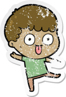 distressed sticker of a cartoon dumb kid png