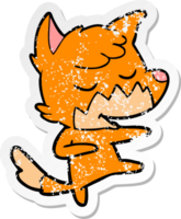 distressed sticker of a friendly cartoon fox dancing png