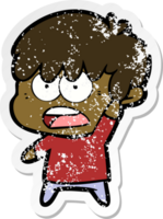 distressed sticker of a worried cartoon boy png