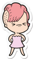 sticker of a cartoon annoyed hipster girl png