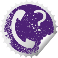 distressed circular peeling sticker symbol of a telephone receiver with question mark png