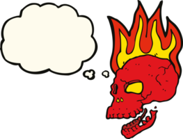 cartone animato fiammeggiante cranio con pensato bolla png