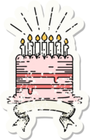 worn old sticker of a tattoo style birthday cake png