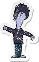 retro distressed sticker of a cartoon vampire man png