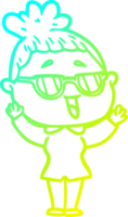 cold gradient line drawing of a cartoon happy woman wearing spectacles png