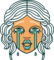 iconic tattoo style image of a very happy crying female face png