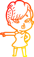 warm gradient line drawing of a cartoon surprised girl png