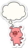 cartoon angry pig with thought bubble as a printed sticker png