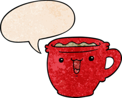 carino cartone animato caffè tazza con discorso bolla nel retrò struttura stile png