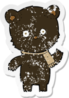 adesivo retrô angustiado de um desenho animado acenando com urso preto png