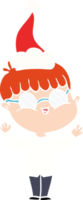 mano dibujado plano color ilustración de un chico vistiendo gafas vistiendo Papa Noel sombrero png
