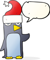 hand- getrokken toespraak bubbel tekenfilm pinguïn in Kerstmis hoed png