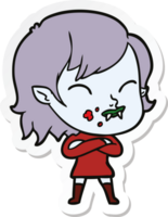 sticker of a cartoon vampire girl with blood on cheek png