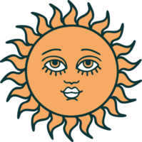 iconic tattoo style image of a sun with face png