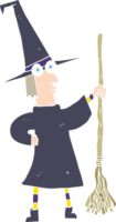 flat color illustration of witch with broom png