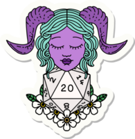 sticker of a tiefling with natural twenty dice roll png