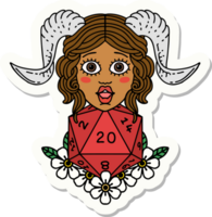 sticker of a tiefling with natural twenty dice roll png