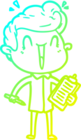 cold gradient line drawing of a cartoon excited man png