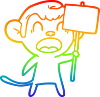 rainbow gradient line drawing of a shouting cartoon monkey png