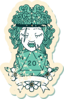 Retro Tattoo Style half orc barbarian character with natural 20 dice roll png