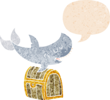 dessin animé requin nager plus de Trésor poitrine avec discours bulle dans grunge affligé rétro texturé style png