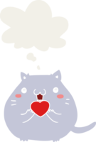 mignonne dessin animé chat dans l'amour avec pensée bulle dans rétro style png