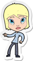 sticker of a cartoon pointing woman png