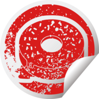 ilustração de ícone de adesivo angustiado de um saboroso donut gelado png