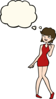 cartoon woman in cocktail dress with thought bubble png