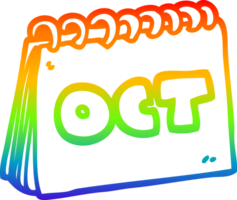rainbow gradient line drawing of a cartoon calendar showing month of october png