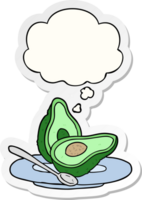 cartoon avocado with thought bubble as a printed sticker png