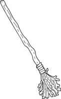 hand drawn black and white cartoon witch's broom png