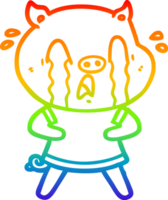 arco iris degradado línea dibujo de un llorando cerdo dibujos animados vistiendo humano ropa png