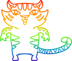 rainbow gradient line drawing of a happy cartoon tiger png