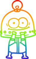 rainbow gradient line drawing of a happy carton robot with light bulb png