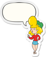 tecknad serie kvinna med stor hår med Tal bubbla klistermärke png