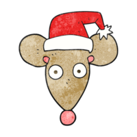 hand textured cartoon mouse in christmas hat png