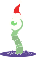 hand drawn flat color illustration of a alien swamp monster wearing santa hat png