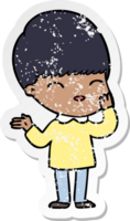 distressed sticker of a happy cartoon boy png