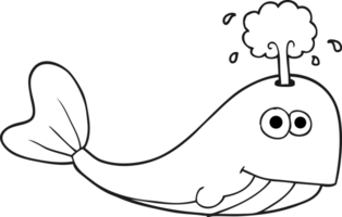 noir et blanc dessin animé baleine jaillissant l'eau png