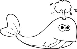 black and white cartoon whale spouting water png