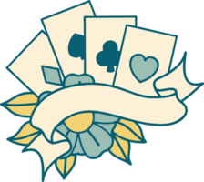 iconic tattoo style image of cards and banner png