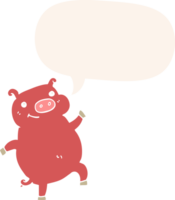 cartoon dancing pig and speech bubble in retro style png