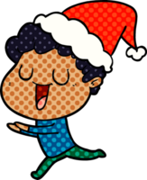 laughing comic book style illustration of a man running wearing santa hat png